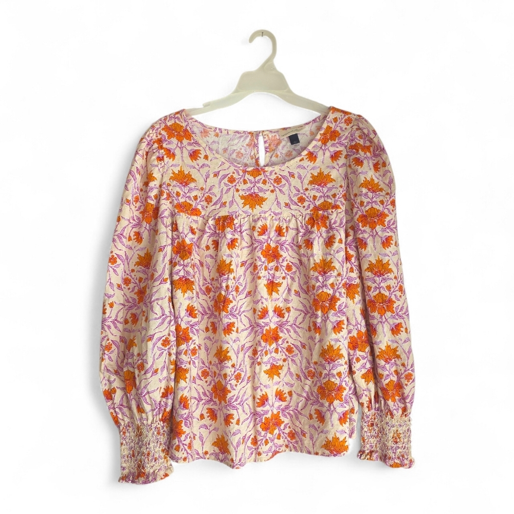 Universal Thread Romantic Boho Floral Cotton Rayon Long Sleeve Large Blouse